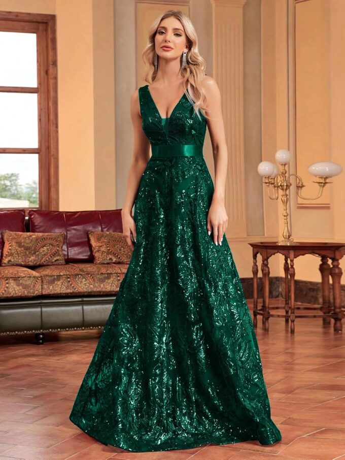 Sleeveless Glitter Sequined Womens Long Formal Gown Aline Prom Dress for Anchorwoman Floor Length Evening Dress – Bild 7