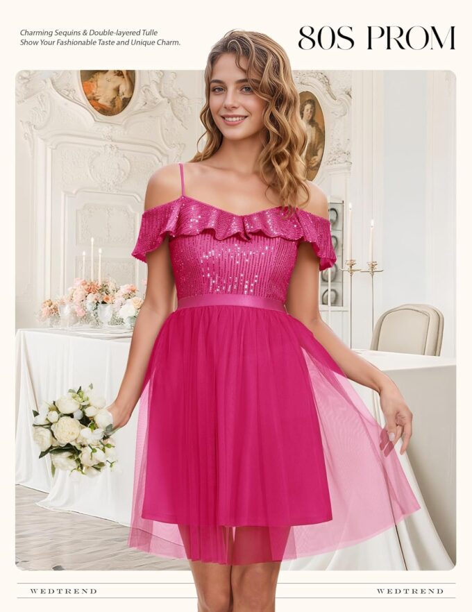 Wedtrend Sequin Dress for Women Short 80s Prom Dress Sparkly Cocktail Dresses Formal Dresses for Teens – Bild 4