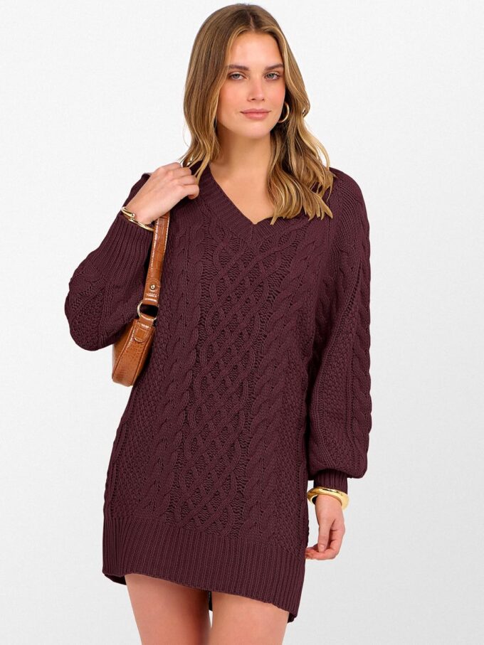 ANRABESS Womens Long Sleeve V Neck Oversized Cable Knit Mini Sweater Dresses 2025 Fall Trendy Baggy Pullover Tunic Outfits – Bild 2