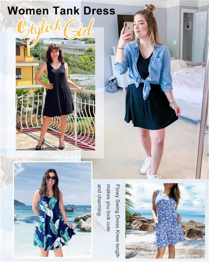 AUSELILY Women's Sleeveless V Neck Mini Dress Beach Cover Up Swimwear Bathing Suit Sundresses with Pockets 2025 New – Bild 5