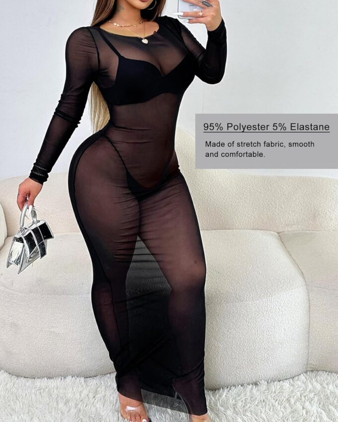 Transparent Dress Sheer Dresses for Women Sexy Sheer Mesh Dress Bodycon Dress Mesh Long Dress – Bild 6