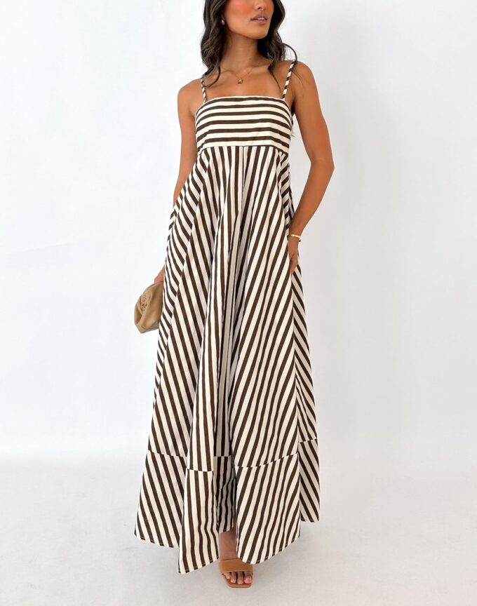 Women Striped Maxi Dress Smocked Backless Spaghetti Strap Long Flowy Dress Sleeveless Boho Aline Sundress – Bild 5
