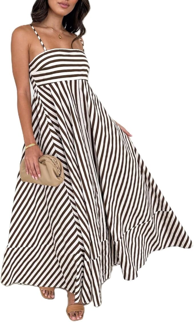 Women Striped Maxi Dress Smocked Backless Spaghetti Strap Long Flowy Dress Sleeveless Boho Aline Sundress – Bild 2