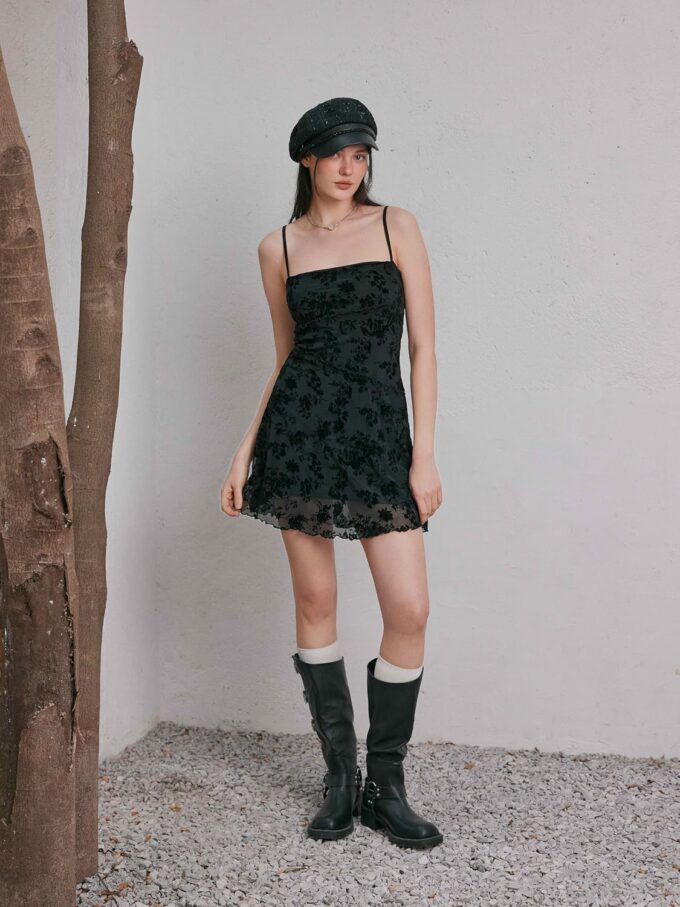 CIDER Women's Summer Mini Dress Floral Dresses Sleeveless Lace Mesh Square Neck Spaghetti Strap Short Party Dresses – Bild 5