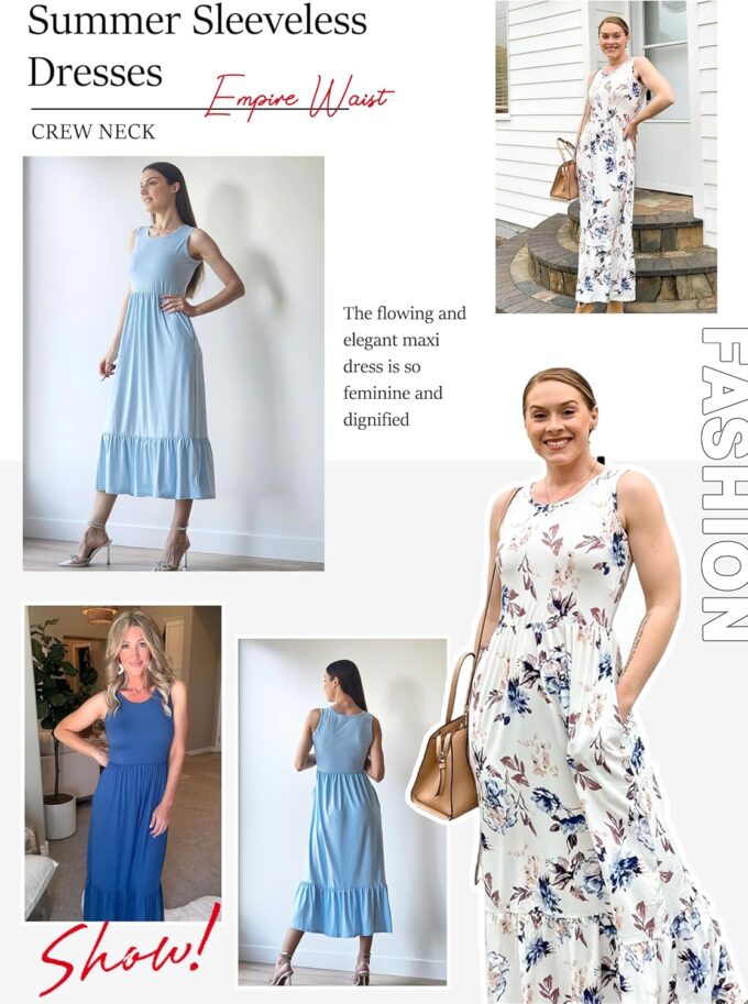 AUSELILY Womens Summer Dresses 2025 Sleeveless Maxi Dress Crewneck Casual Flowy Tiered Sundresses with Pockets – Bild 6