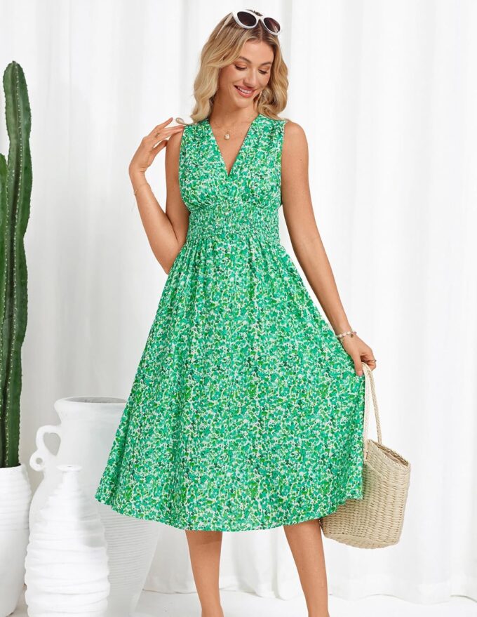 GRACE KARIN Women's 2025 Casual Summer Tank Dress V Neck Sleeveless Midi Floral Beach Dress with Pockets – Bild 4