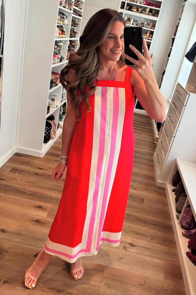 Fiona Jolin Womens Summer Maxi Dress Boho Striped Shoulder Strap Long Sundress Beach Cover Up Dress – Bild 3