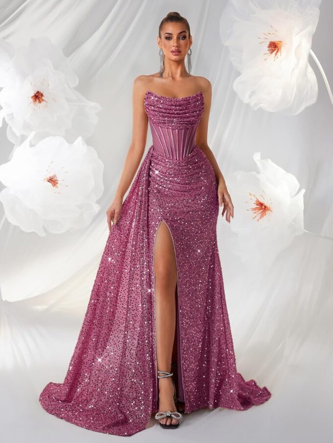 Cocktail Evening Gowns Formal Dresses for Women Sequin Tulle Wedding Guest Party Sexy Off Shoulder Floor Length Prom Dress – Bild 8