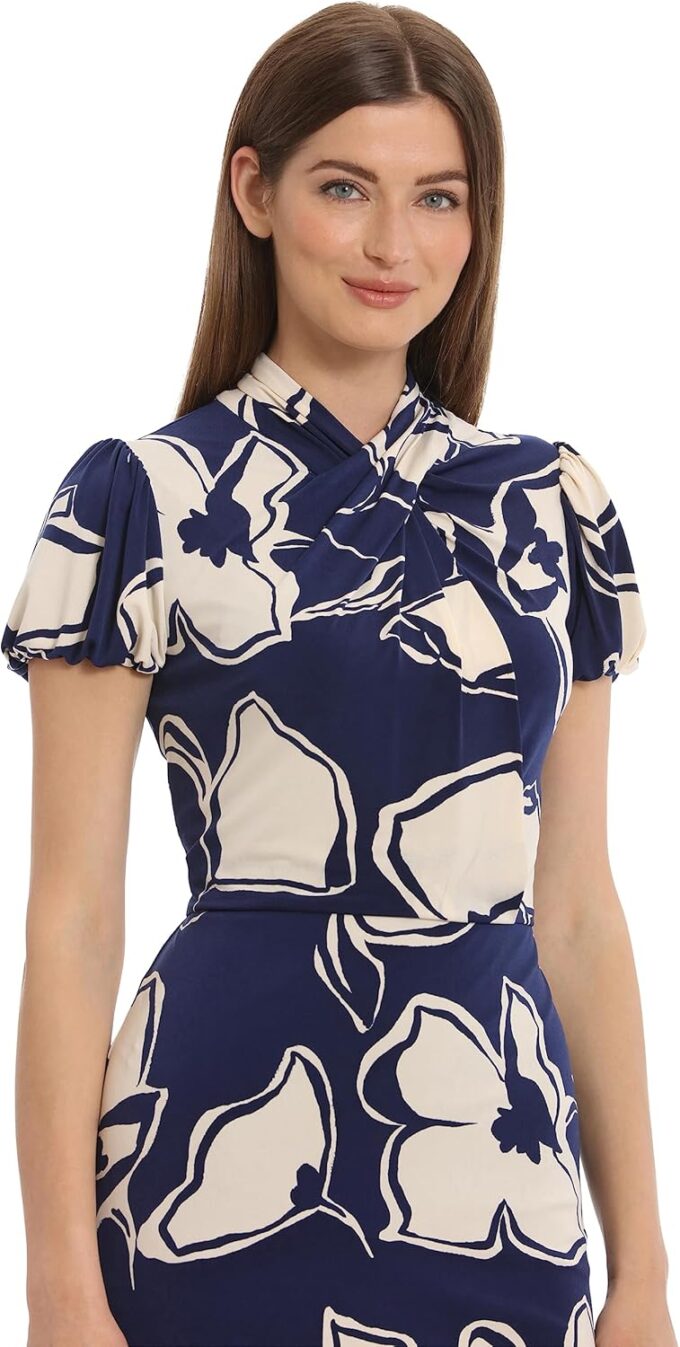 Maggy London Damen Kleider Anspruchsvolle Twist Neck Detail Mantel Arbeitskleidung Büro Karriere Anlass Event Gast von – Bild 2
