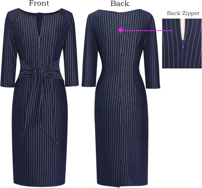 VFSHOW Elegantes Damenkleid mit Reißverschluss vorne, für Arbeit, Büro, Party, Etuikleid – Bild 6