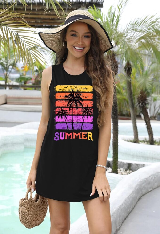 Summer Beach Dress Sundresses for Women Sunsets Graphic Mini Tank Sleeveless Hawaiian Vacation Outfits – Bild 4