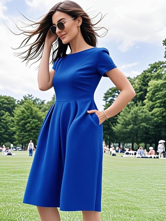 oxiuly Women's Vintage Half Sleeve O-Neck Contrast Casual Pockets Party Swing Dress OX253 – Bild 3