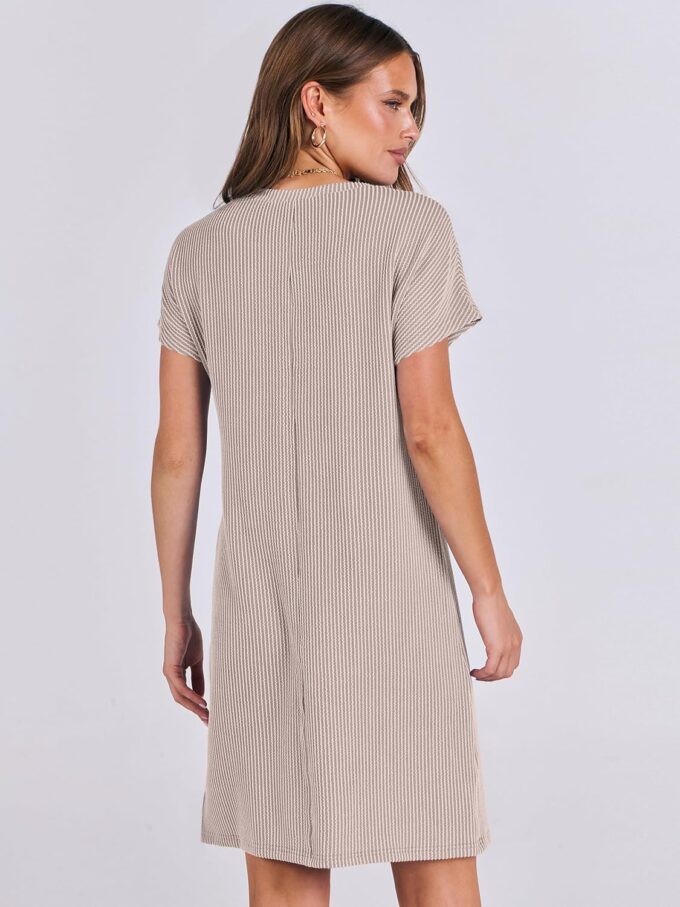 ANRABESS Womens Casual Summer Ribbed Knit Tunic Tshirt Mini Dresses 2025 Trendy Crewneck Short Sleeve Beach Loose Shift Dress – Bild 4