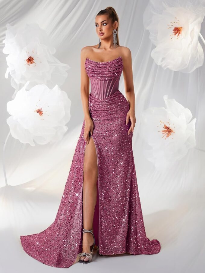 Cocktail Evening Gowns Formal Dresses for Women Sequin Tulle Wedding Guest Party Sexy Off Shoulder Floor Length Prom Dress – Bild 6
