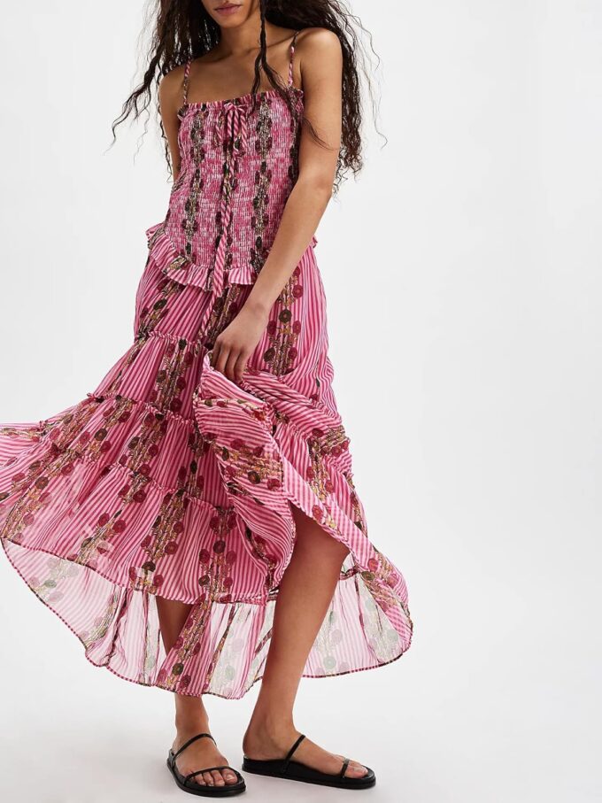Women Y2k Boho Maxi Dress Y2k Floral Spaghetti Strap Long Dress Flowy Layered Sundress Going Out Beachwear – Bild 4