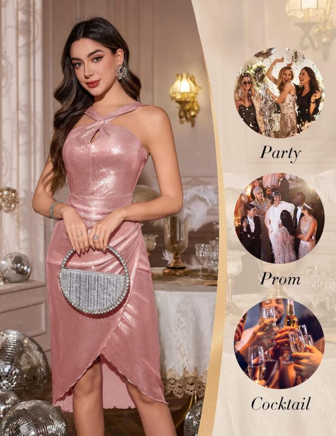 Wedtrend Sparkly Dresses for Women Halter Formal Cocktail Dresses Midi Sequin Dress 80s Prom Disco Dress – Bild 3