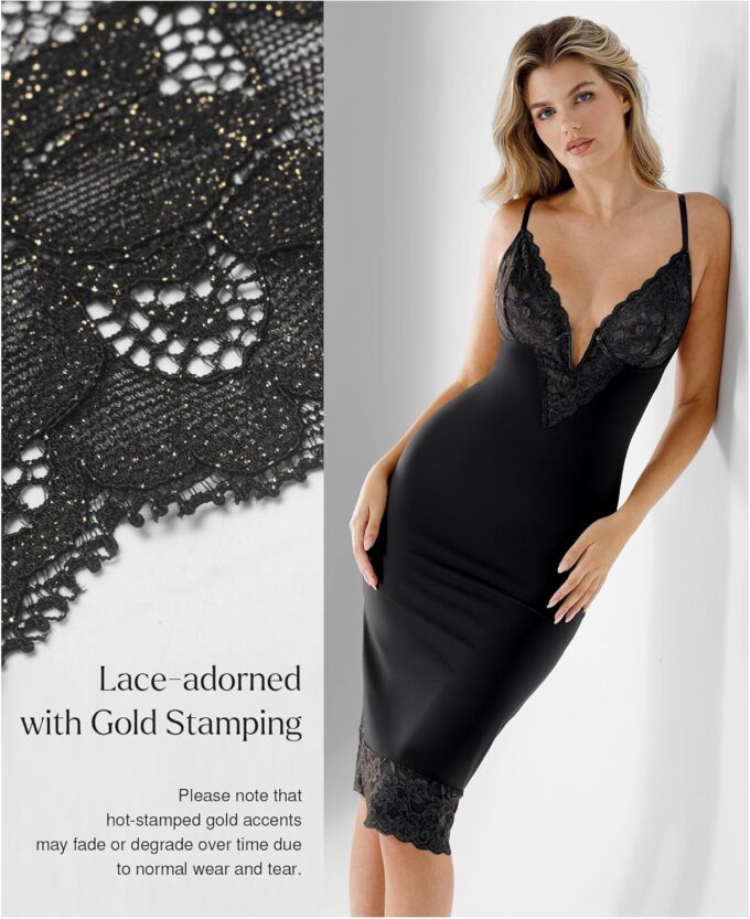 Popilush Women Lace Shapewear Midi Dress 2025 V neck Bodycon Corset Cocktail Party Date Night Dresses – Bild 3