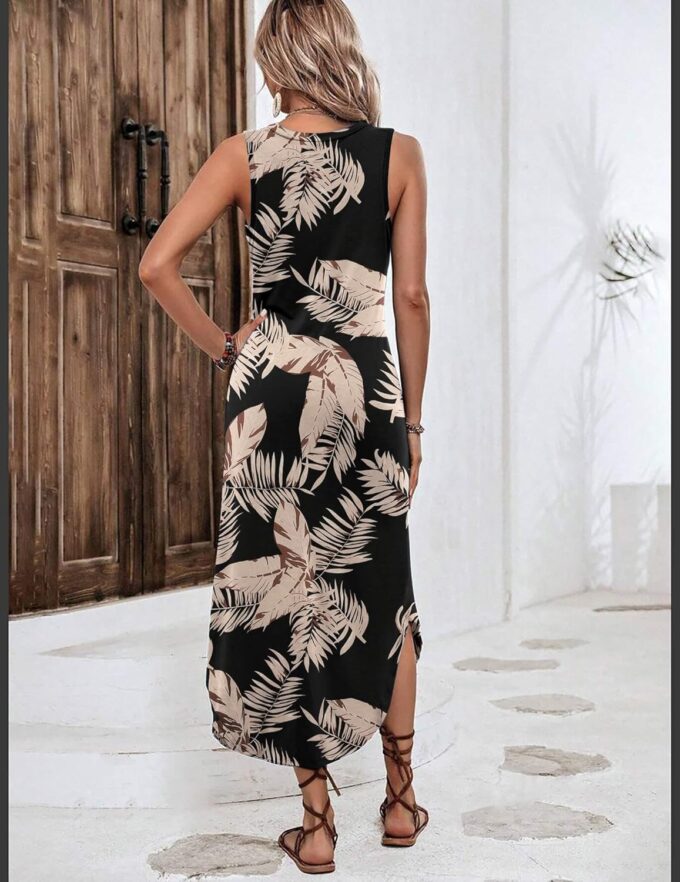 Zeagoo Women Floral Summer Dress Casual Beach Dress Printed Tank Dress with Pockets Pleated Front Long Dress – Bild 2