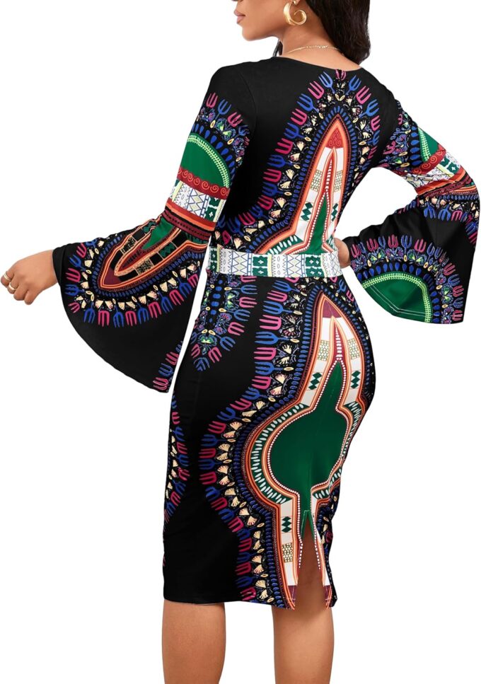 Women Sexy Dresses Bodycon Church 3/4 Sleeve African Print Pencil Party Office Dress Work with Split – Bild 5