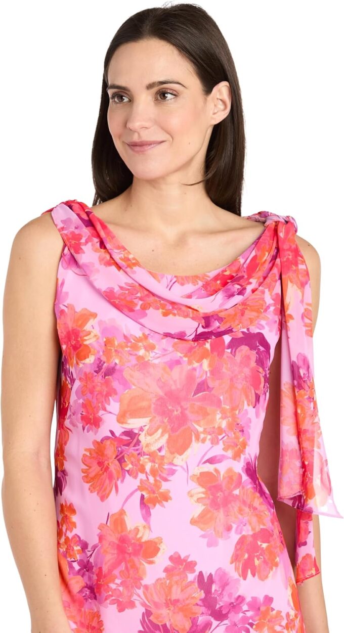 R&M Richards Floral Print Dress W/Ruffle Trim Detail Mock Cowl Neckline & Side Tie – Bild 2