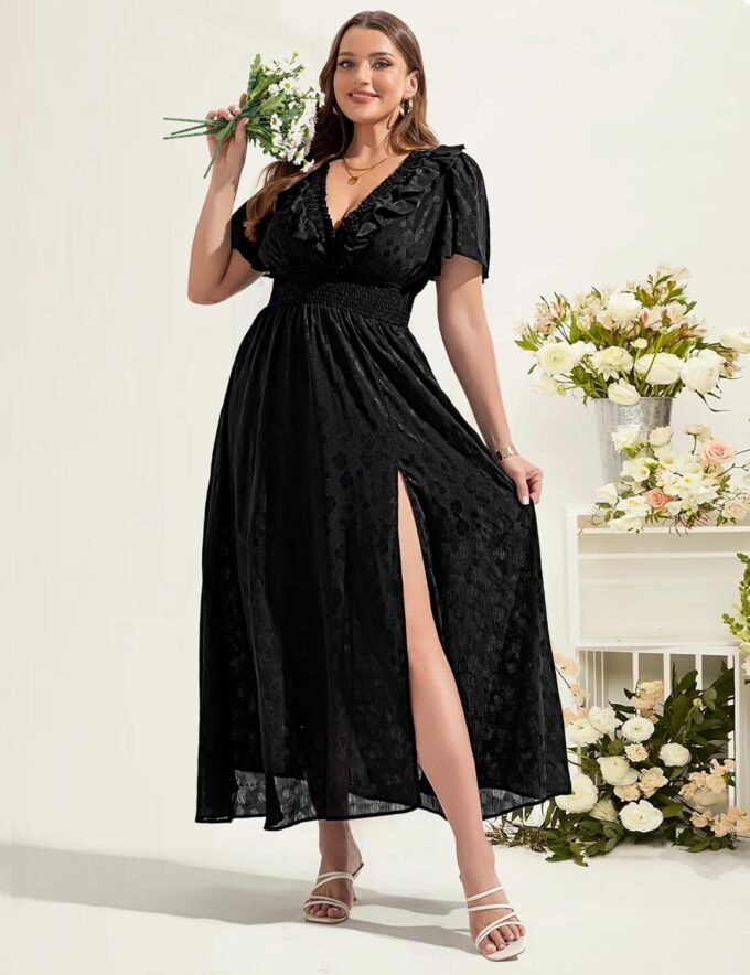 Womens Chiffon Summer Maxi Dress 2025 Boho V Neck Empire Waist Long Flowy Dresses for Wedding Guest – Bild 7