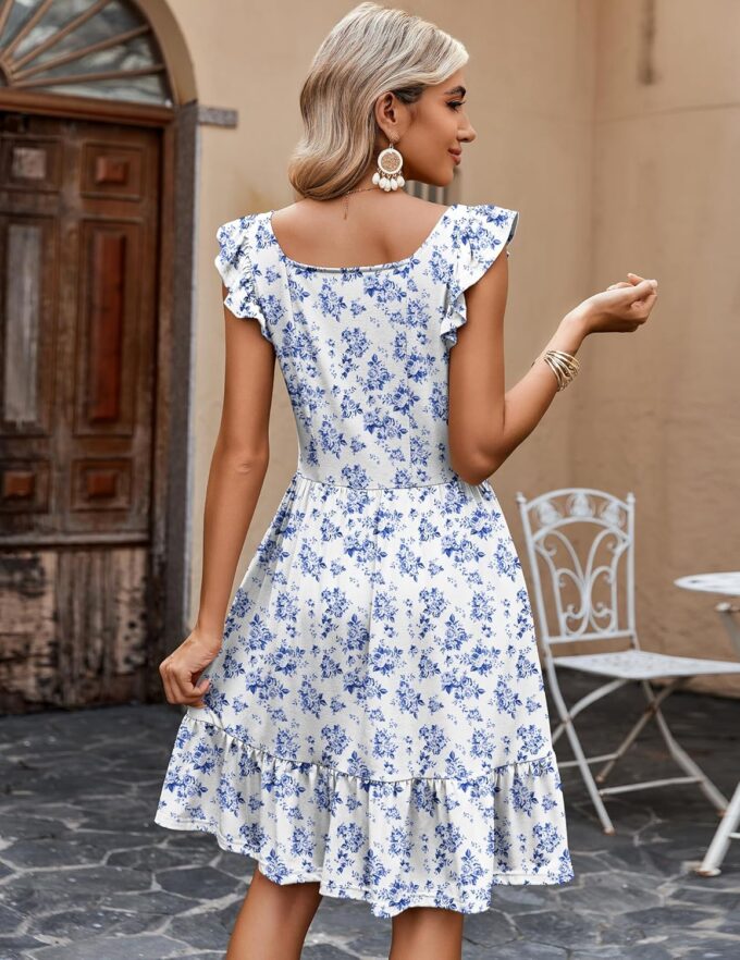 Zeagoo Womens Summer Dress Casual Ruffle Tiered Floral Square Neck Sundresses Beach Boho Mini A-line Dress 2025 with Pockets – Bild 6