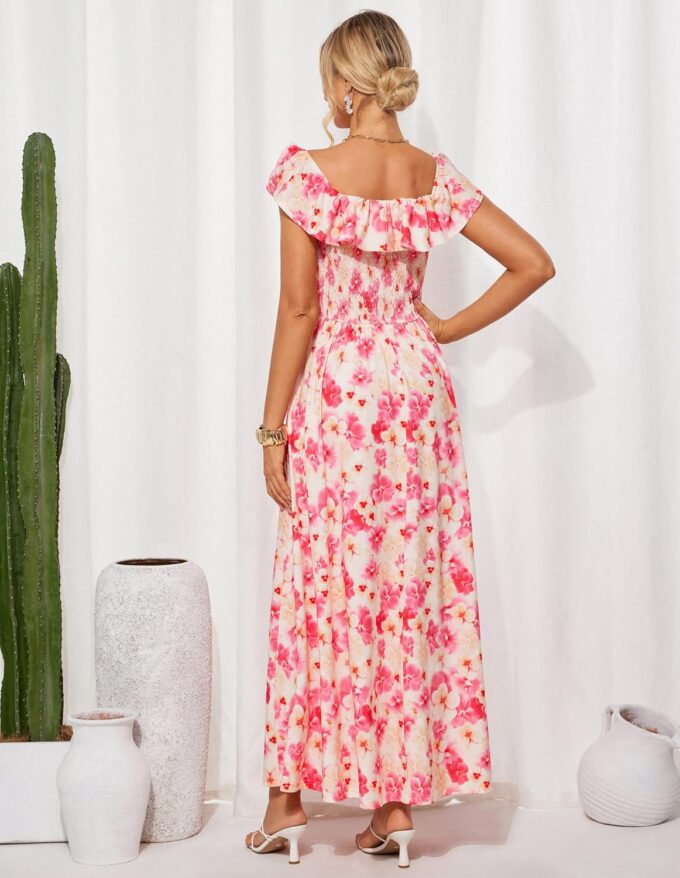 GRACE KARIN 2025 Womens Maxi Dresses Summer Off Shoulder Floral Dress Ruffle Split Beach Flowy Boho Wedding Guest Dress – Bild 4