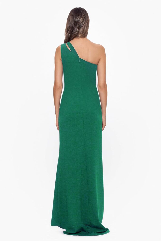 Betsy & Adam Women's Long Sleeveless One Shoulder Side Ruched Scuba Crepe Gown – Bild 2
