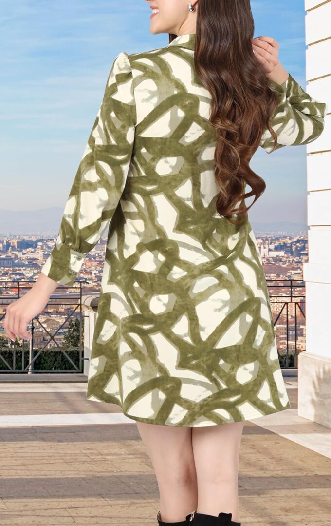 KOH KOH Damen-Midikleid mit Kragen, langärmlig, fließend, Hochzeitsgäste – Bild 4