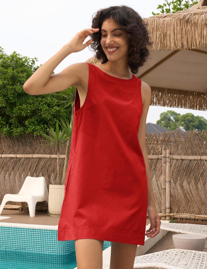Womens Summer Open Back Sunshine Dresses 2024 Casual Beach Cotton Linen Mini Dress – Bild 3