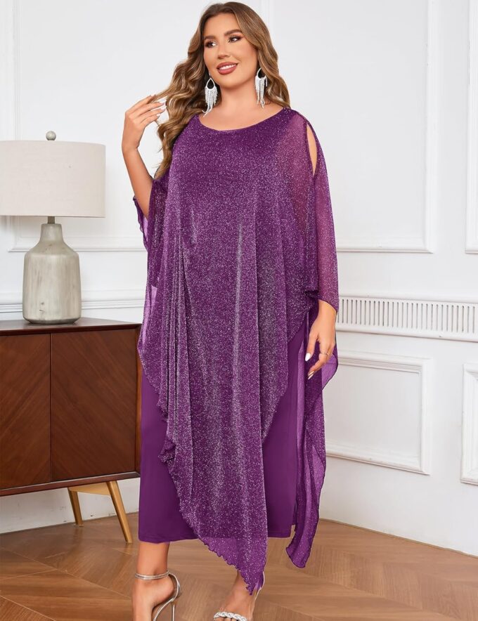 ZOMVA Plus Size Elegant Formal Dress Long Cape Overlay Wedding Guest Formal Cocktail Mother of Bride Outfit – Bild 4