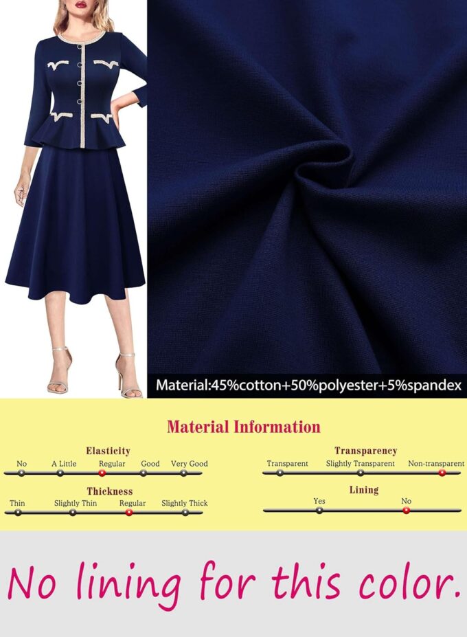VFSHOW Damenkleid, 2024, für Herbst und Arbeit, Business, Knöpfe, Schößchen, Büro, schlankmachend, Rundhalsausschnitt, Patchwork, A-Linie, ausgestelltes Kleid – Bild 7