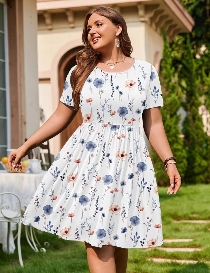 IN'VOLAND Womens Plus Size Summer Dress Short Sleeve Casual Mini Dresses Empire Waist T-Shirt Dress with Pockets – Bild 2