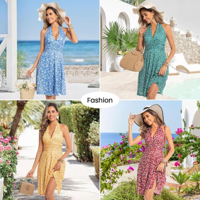 3 Pack Summer Dresses for Women 2025 Sexy Sleeveless Halter Neck Ruffle Sundress Spring Beach Vacation Clothes – Bild 4