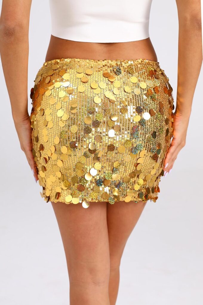 GUANYY Mini Sequin Skirt for Women Sexy Stretchy Pencil Bodycon Night Out Party Club Sparkly Skirts – Bild 7