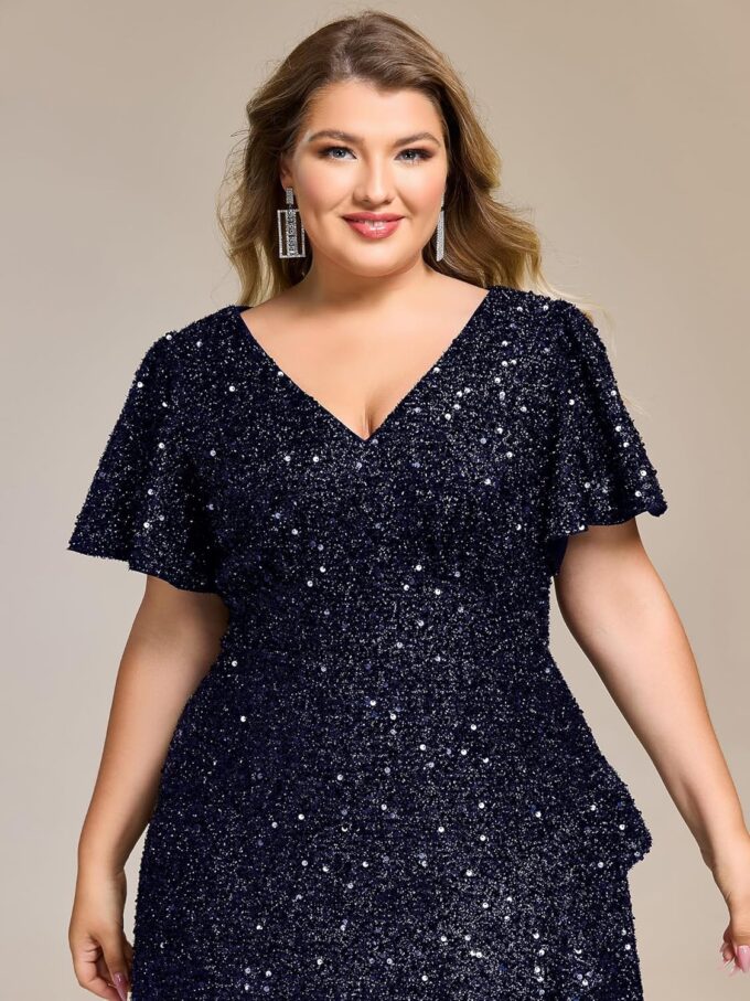 Ever-Pretty Plus Women's V Neck Short Sleeves A-line High Low Sequin Plus Size Formal Wedding Guest Dresses – Bild 5