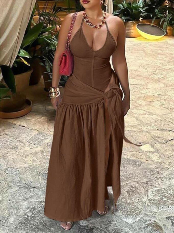 Womens Summer 2 Piece Maxi Skirt Sets Sexy Halter V Neck Backless Thong Bodysuits Wrap Beach Cover Ups Vacation Outfits – Bild 2