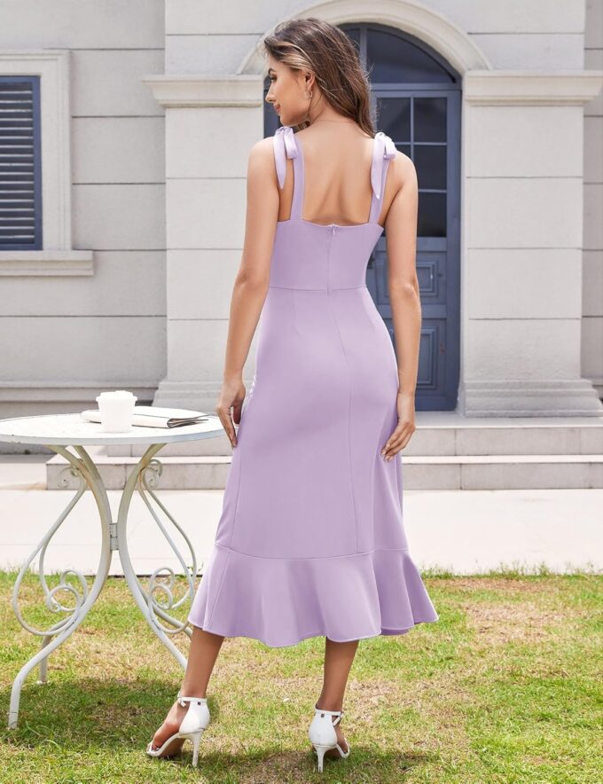 Aupuls Women Straps Adjustable Wedding Guest Dress with Slit Midi Ruffle Cocktail Prom Bridesmaid Formal Dresses – Bild 3