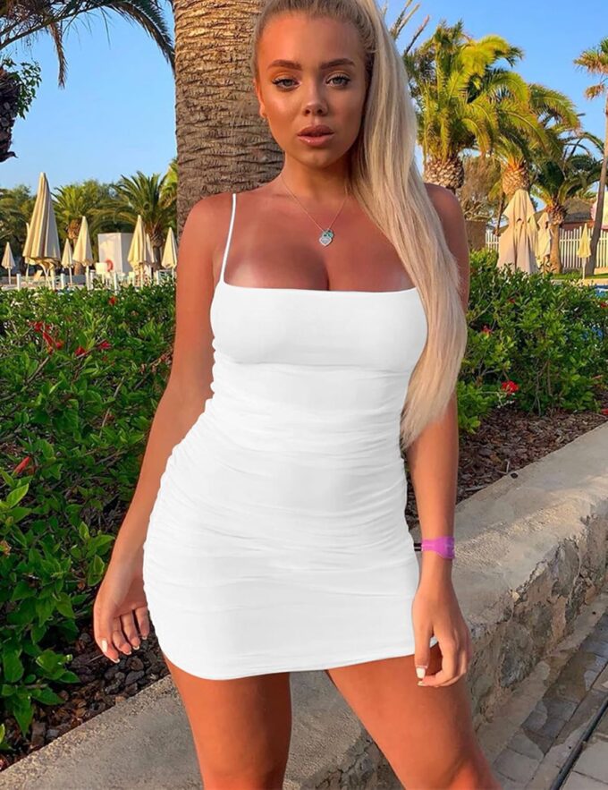 Mizoci Women's Sexy Sleeveless Ruched Spaghetti Strap Bodycon Mini Club Party Dress – Bild 3