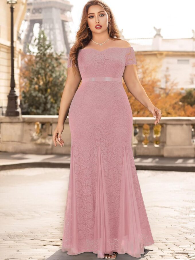 Miusol Women's Plus Size Formal Off Shoulder Vintage Floral Lace Mermaid Maxi Evening Party Dress – Bild 3
