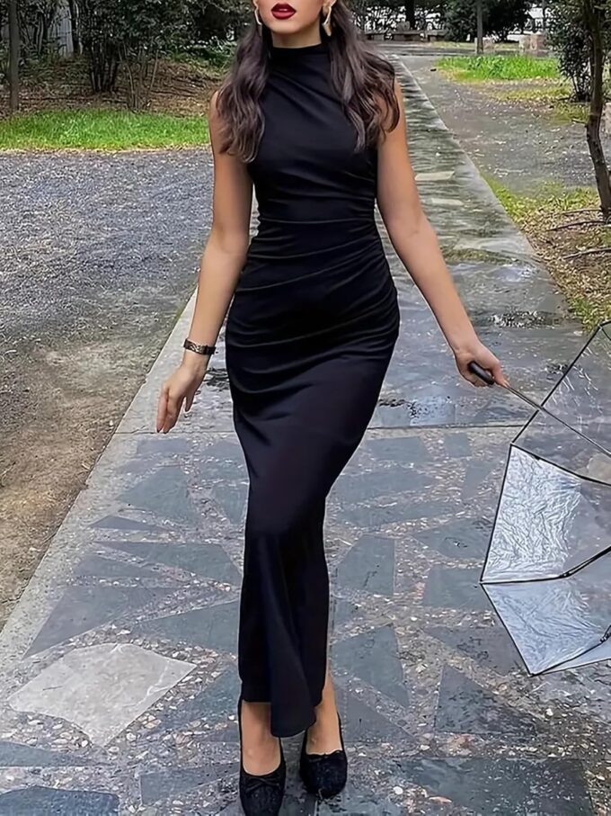 Women's Ruched Bodycon Dress Summer Elegant Sleeveless Side Slit Cocktail Party Maxi Dresses – Bild 3