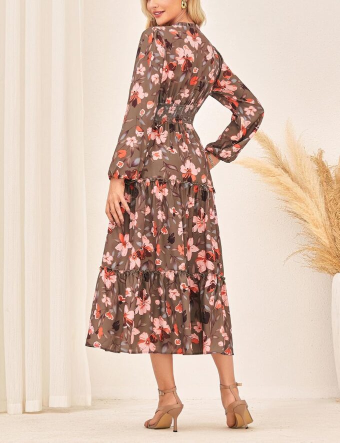 GRACE KARIN Women's Floral Maxi Dress Long Sleeve V Neck Casual A Line Spring Fall Winter Flowy Tiered Dresses with Pockets – Bild 5