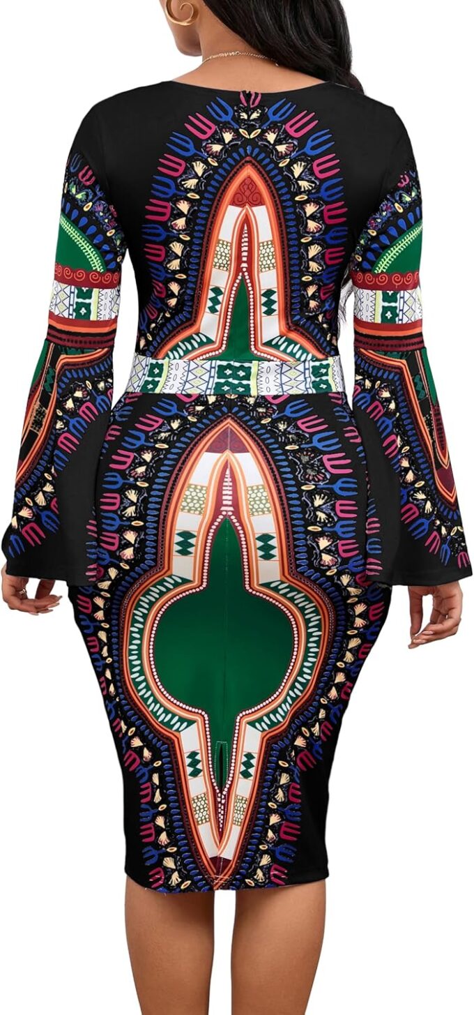 Women Sexy Dresses Bodycon Church 3/4 Sleeve African Print Pencil Party Office Dress Work with Split – Bild 2