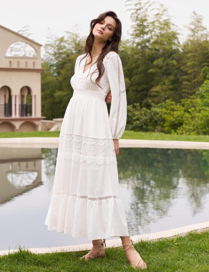 Long Sleeve Maxi Dress for Women Boho Flowy Wedding Guest Dress – Bild 2