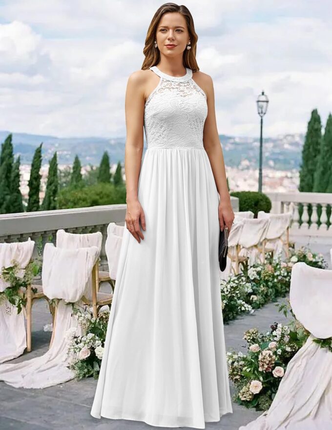 Wedtrend Women's Formal Dress, Halter Long Prom Dress Floral Lace Bridesmaid Dresses – Bild 2