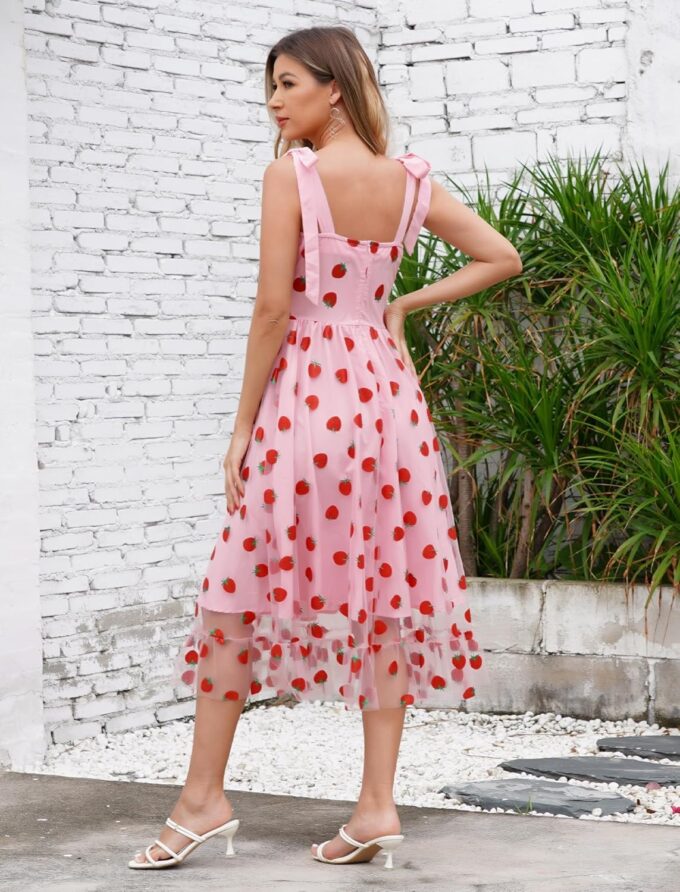 ODIZLI Women’s 1950s Retro Vintage Dress Adjustable Spaghetti Straps Mesh Strawberry/Flower/Cherry Swing Dress Cocktail Dress – Bild 3