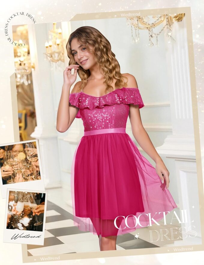 Wedtrend Sequin Dress for Women Short 80s Prom Dress Sparkly Cocktail Dresses Formal Dresses for Teens – Bild 5