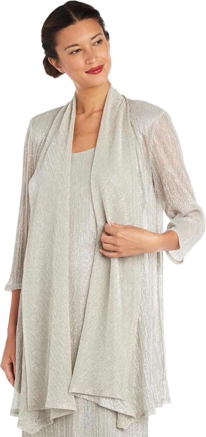 R&M Richards Womens 2PC Metallic Dress with Jacket – Bild 2