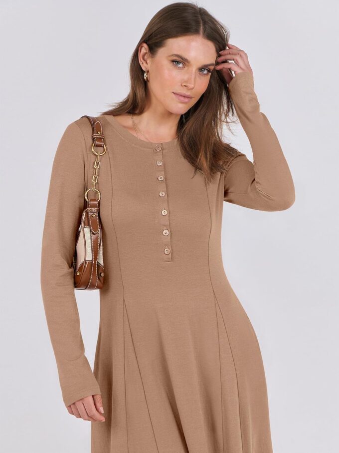 ANRABESS Women's Long Sleeve Maxi Dress 2025 Fall Casual Button Fit & Flare A-Line Swing Flowy Long Dresses Trendy Outfits – Bild 6