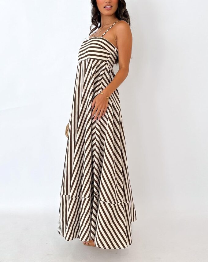 Women Striped Maxi Dress Smocked Backless Spaghetti Strap Long Flowy Dress Sleeveless Boho Aline Sundress – Bild 6